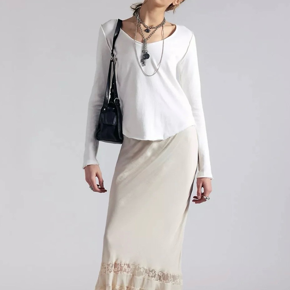 Free People We The Free Heather White Long Sleeve Blouse Top Oversized
